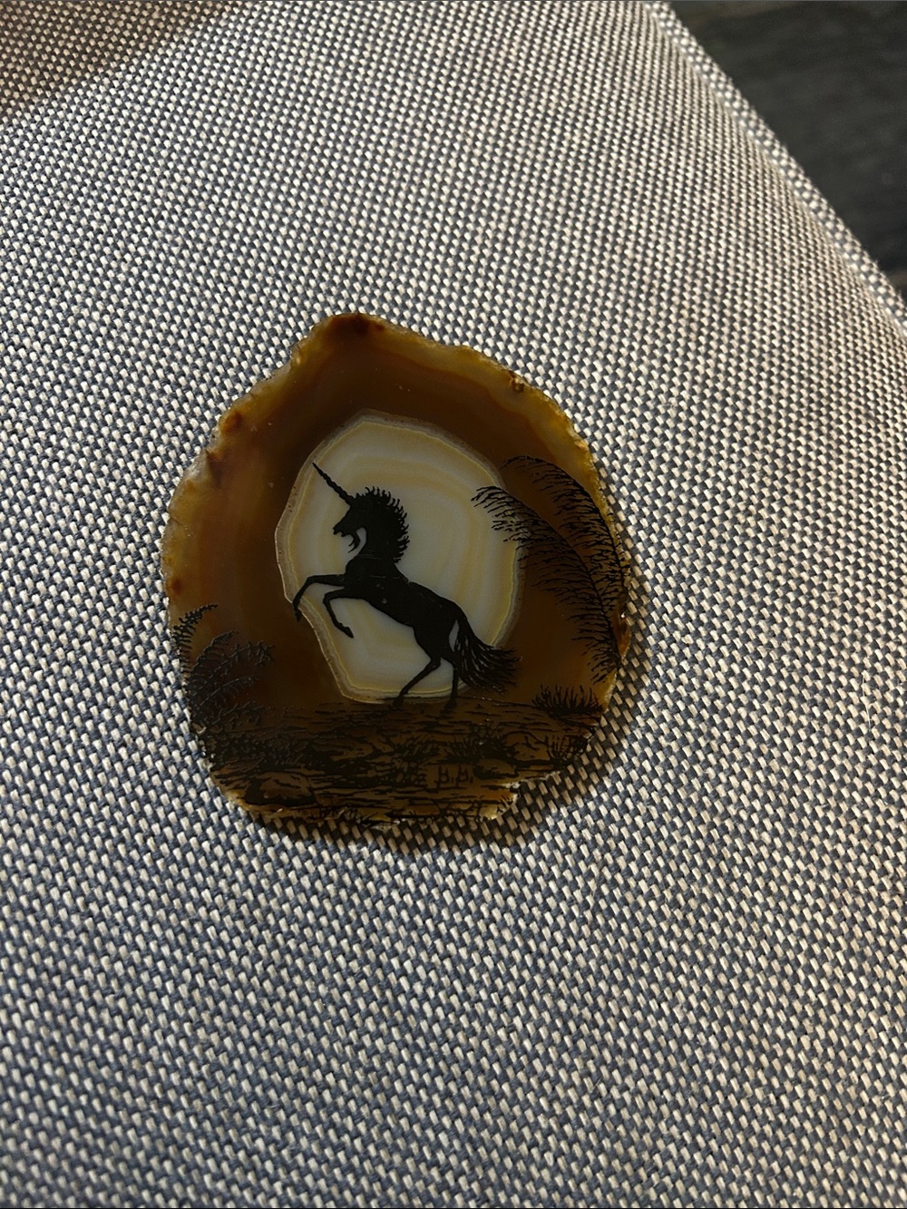 Hand Painted Unicorn Silhouette on Natural Agate Slice Geode